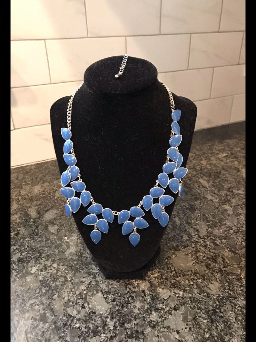NWOT Charming Charlie Blue Silver Statement Necklace Adjustable To 20” Max